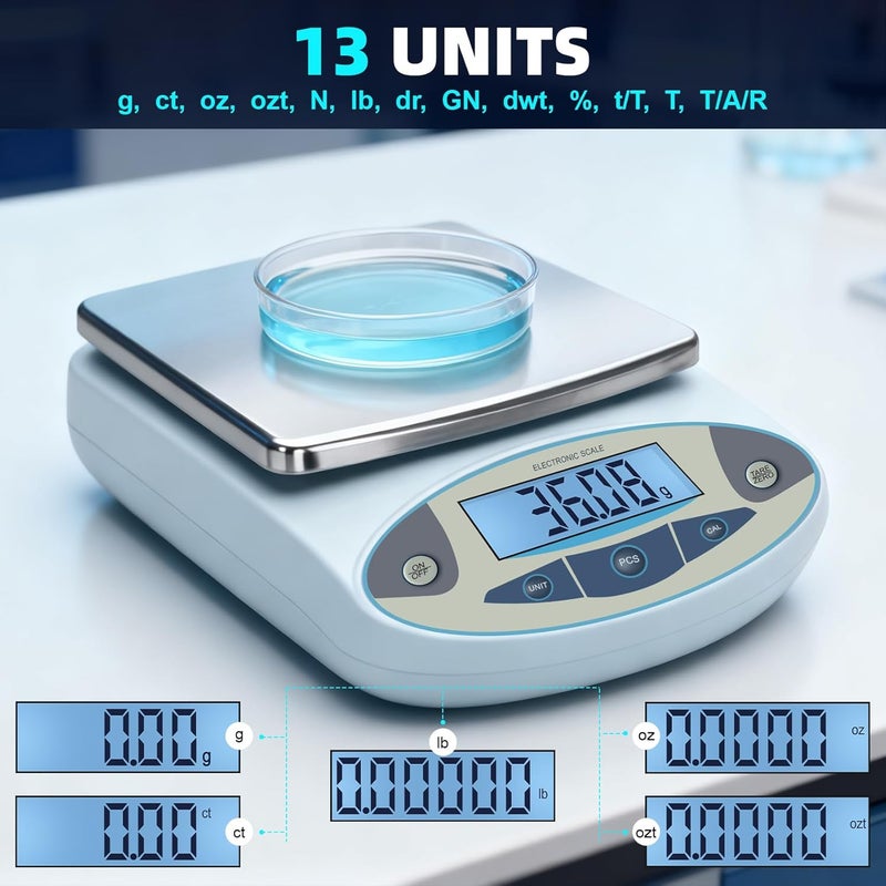 Srora Lab Scale 6000gx0.01g,Analytical Balance 0.01g High Precision Electronic Digital Balance Scale, Scientific Scale Gram Scale Digital Balance for Kitchen Lab Weighing Jewelry Scale - Image 3